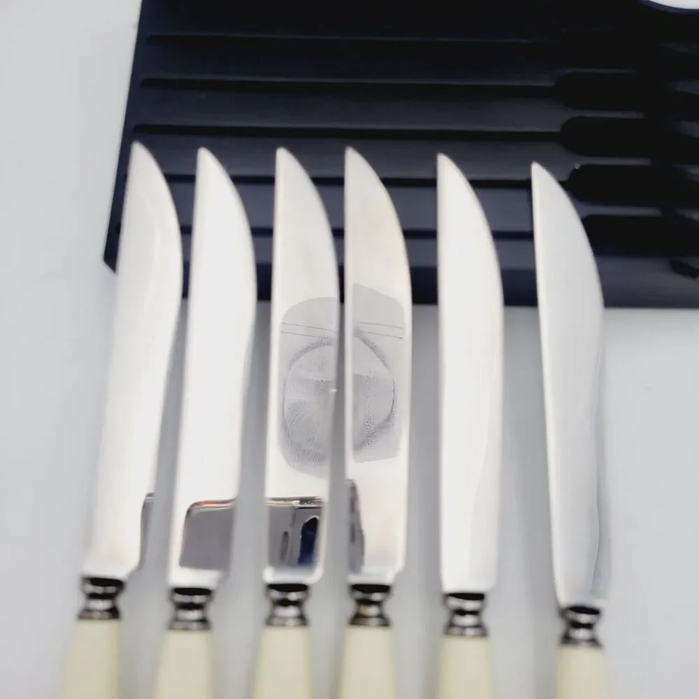 Vtg Set 6 Neiman Marcus SHEFFIELD Stainless Steak KNIVES Ivorine Handles England